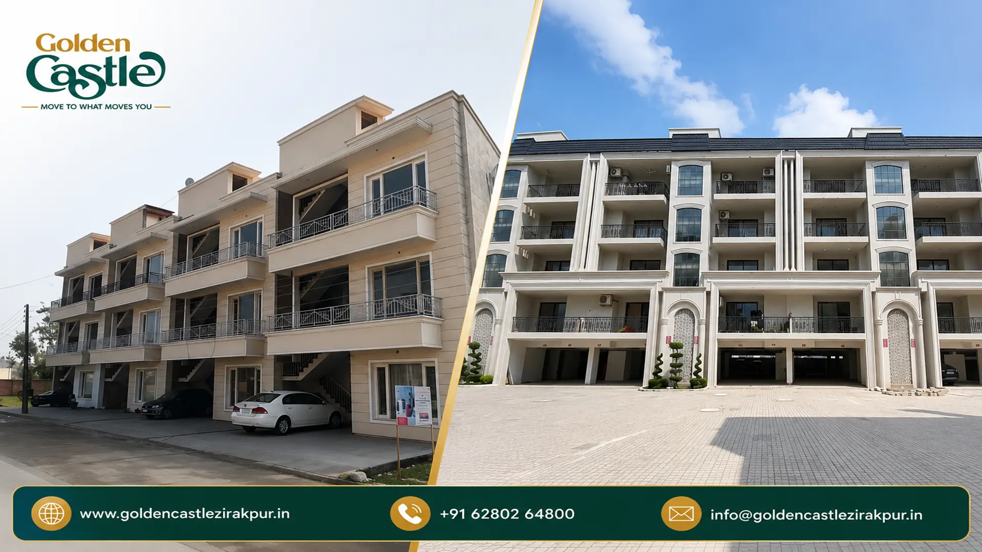 3BHK Flats in Dhakoli vs Zirakpur comparison featuring Golden Castle Zirakpur low-rise luxury apartments